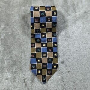 Vintage Oscar de la Renta Tie Mens 56.5x4 Gold Abstract Silk Geometric Luxury